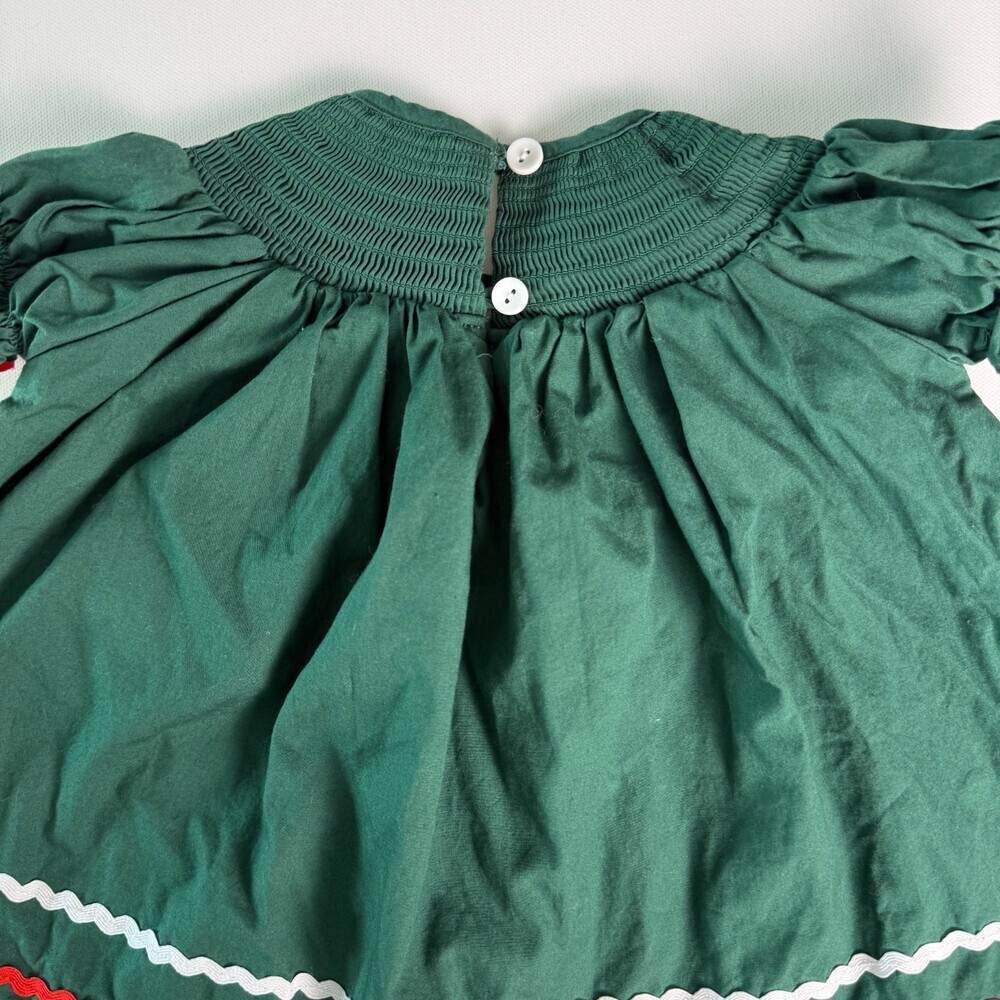 Lil Cactus Smocked Christmas Dress 3-6 Months - Green Corduroy Holiday Trees - Picture 6 of 16